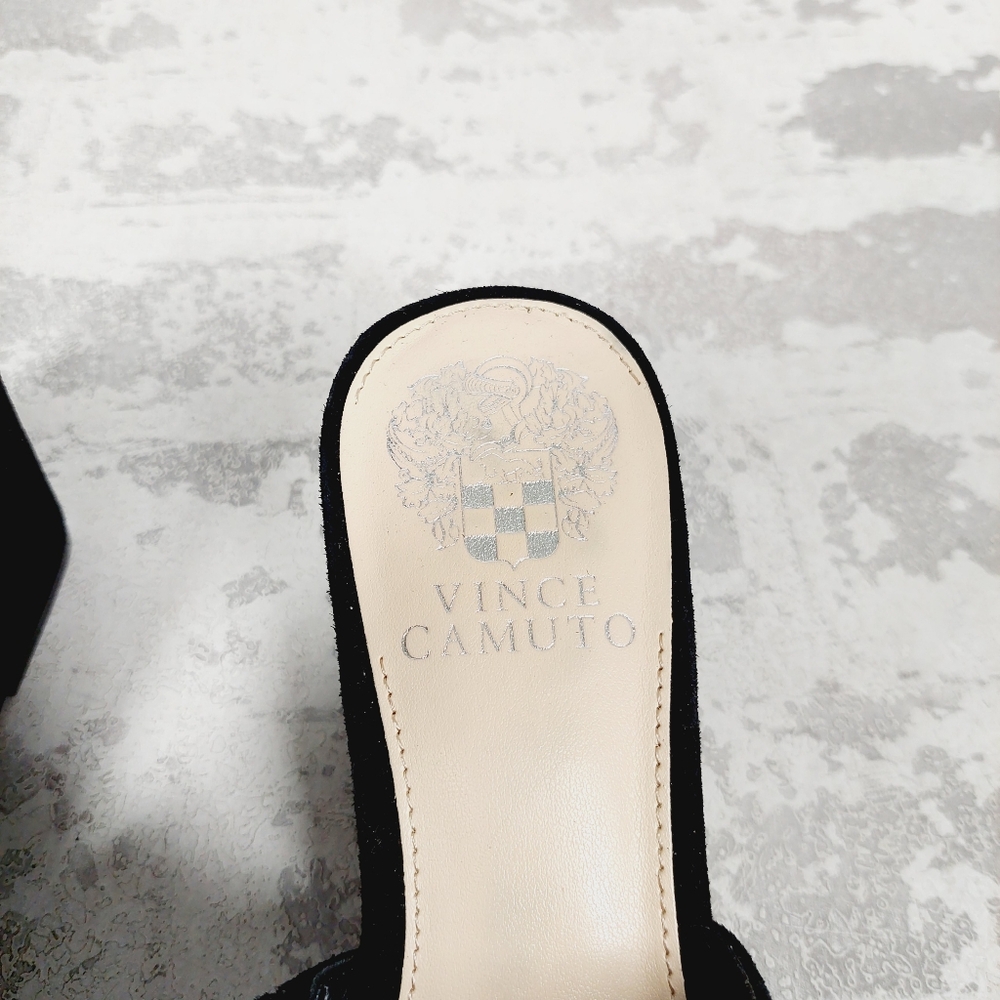 New Vince Camuto Stephena Black Suede Wedge Slip On Sandals W899 - Picture 11 of 13